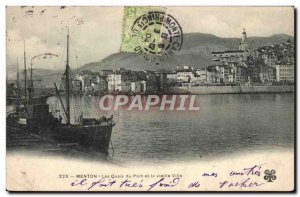 Old Postcard Menton The Quays of the Port and the Old Town Boat