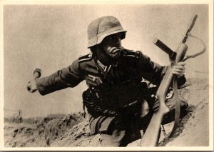 Mint Germany Military RPPC Postcard German Soldier Throwing Hand granade