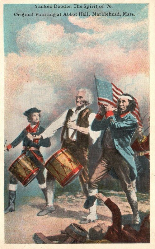 Vintage Postcard Yankee Doodle Painting Abbot Hall Marblehead Massachusetts MA