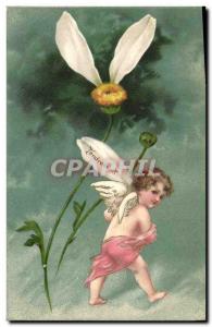 Old Postcard Angel Flower Tenderly