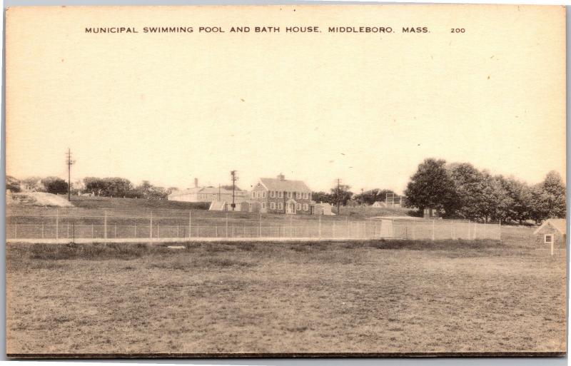 Municipal Swimming Pool, Bath House Middleboro Mass Vtg Photo Sepia Postcard G11