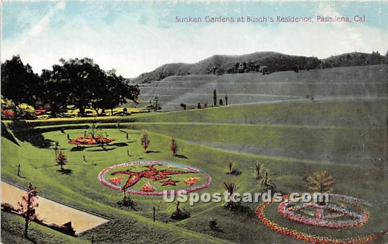 Sunken Gardens, Busch's Residence Pasadena CA Writing on back