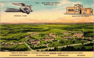 Postcard SC Greenville Bob Jones University Radio Station WMUU LINEN 1940s S80