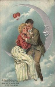 PFB Crescent Moon Man in the Moon Romance Series 6859 c1910 Postcard #3