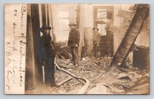 RPPC  1908  Fire Destruction   Fire Hose  Petersburg  Illinois       Postcard