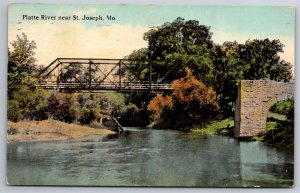 Platt River & Bridge Near St Joseph MO C1916 Postcard S21