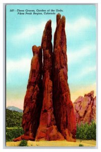 Three Graces Garden of the Gods Colorado Springs  CO UNP Linen Postcard W22