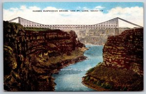 Idaho~Hansen Suspension Bridge Above Snake River~EC Kropp Vintage Linen Postcard