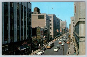 St Catherine Street, Montreal, Quebec, Vintage Chrome Aerial View Postcard