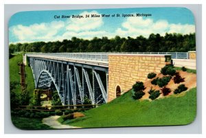 Vintage 1940's Postcard Cut River Bridge Near St. Ignace Michigan