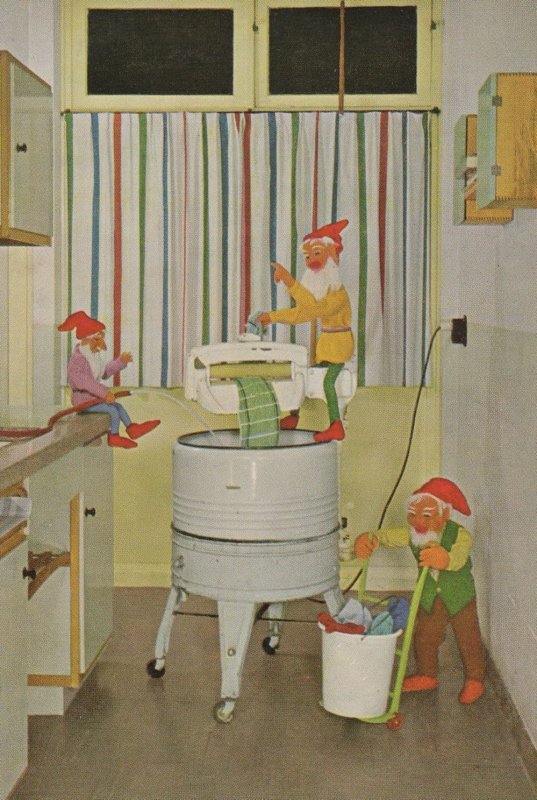 Toy Gnomes Doing Laundry Washing Machine Postcard