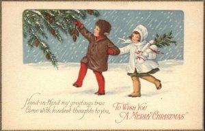 Christmas Stecher Ser 1133D Children in Snow c1910 Vintage Postcard