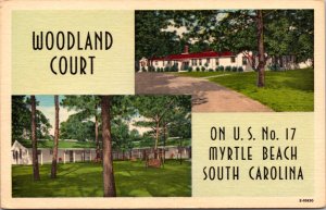 Linen Postcard Woodland Court Motel on US 17 in Myrtle Beach, South Carolina