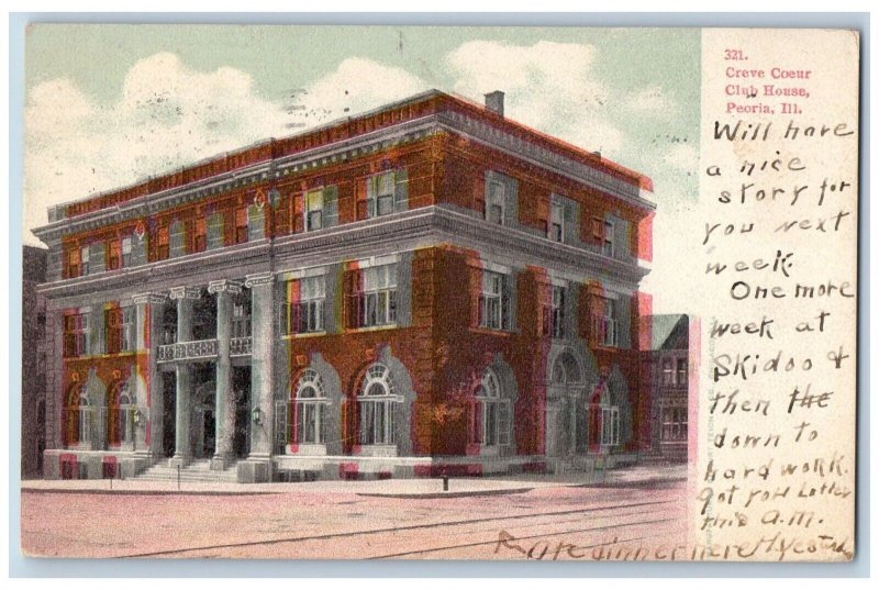 Peoria Illinois IL Postcard Creve Coeur Club House Building 1906 Posted Antique