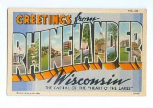 LP19 LARGE letter, Rhinelander, Wisconsin, WI, Postcard.