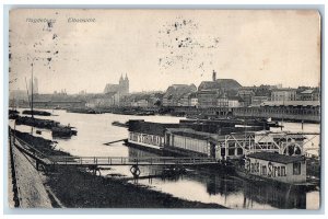 Magdeburg Germany Postcard Elbe View Suhr's Strombad Boat Landing 1910