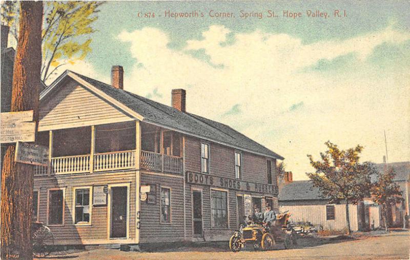 Hope Valley RI Hepworth's Corner General Store Old Car Postcard