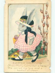 Pre-Linen Easter HUMANIZED BUNNY RABBIT IN HER PINK DRESS AB3296