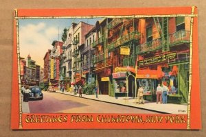 UNUSED LINEN POSTCARD - GREETING FROM CHINATOWN, NEW YORK CITY, N.Y.