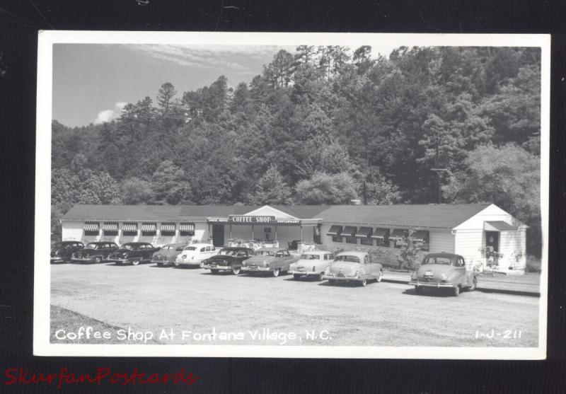 RPPC VONTANA VILLAGE NORTH CAROLINA 1950's CARS VINTAGE REAL PHOTO POSTCARD