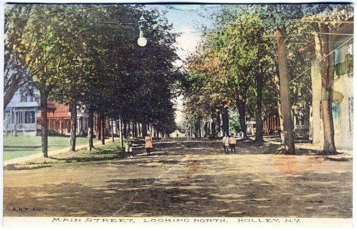 Holley NY Main Street View Children Signed Fisk Publisher Albertype Postcard 