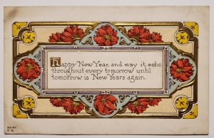 Art Nouveau New Years Greeting Poinsettias Gilt Embossed Postcard R24