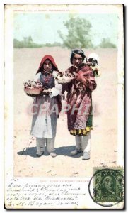 Postcard Old Wild West Cowboy Indian Pueblo Pottery venders