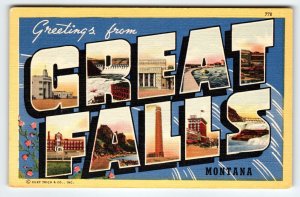 Greetings From Great Falls Montana Postcard Large Big Letter Curt Teich Vintage