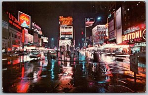 Vtg New York City NY Times Square At Night Street View Neon Lights Postcard