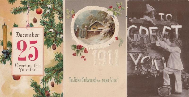 1911 German Happy New Year Christmas Tree To Greet You 3x Postcard s