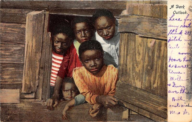 F37/ Black Americana Postcard c1910 A Dark Outlook Kids Cabin 5