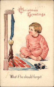 Christmas Girl Children Fire Place Stocking Embossed c1900s-10s Postcard