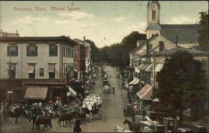 Amesbury MA Market Square Parade Scene c1910 Postcard