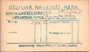 Postcard 1898 Account Credit Red Oak National Bank in Red Oak, Iowa~132004