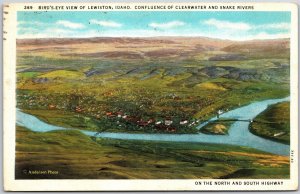 1938 Lewiston Idaho Confluence Of Clearwater Snake River Highway Posted Postcard