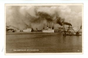 UK - England, Southampton. New Dock ca 1940's RPPC (Passed Army Censor)