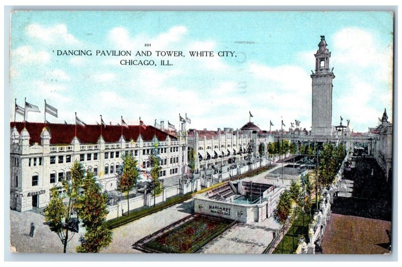 Chicago Illinois IL Postcard Dancing Pavilion Tower White City Aerial View 1912