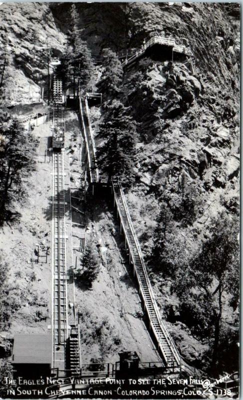 RPPC COLORADO SPRINGS, CO EAGLE'S NEST INCLINE 7 FALLS c1950s  Sanborn Postcard