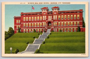 Johnson City Tennessee~Science Hill High School Below~Vintage Linen Postcard