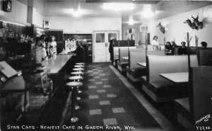 H7/ Green River Wyoming Postcard RPPC c40s Star Café Interior Diner