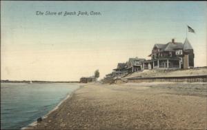 Beach Park CT Homes on Beach American Flag c1910 Postcard