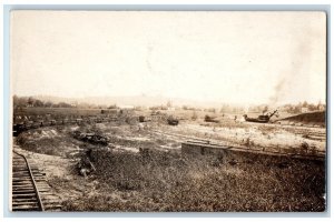 c1910's Locomotive Trains Steam Shovel Railroad Yard Antique RPPC Photo Postcard 