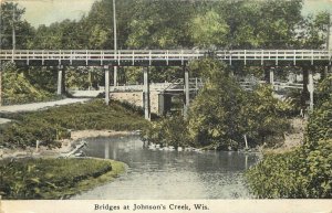 1911 Johnson's Creek Wisconsin Bridges Hoyt Drug Postcard 21-5588