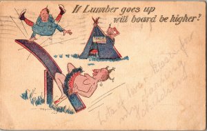 Comic See Saw If Lumber Goes Up Will Board Be Higher? c1908 Vintage Postcard I72