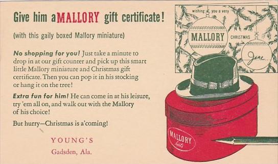 Advertising Mallory Hats Young's Gadsden Alabama