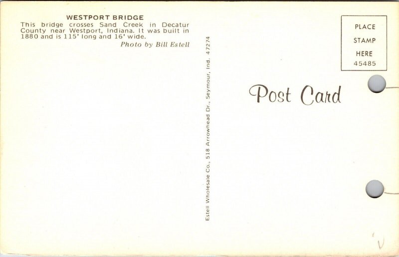 Westport Bridge Sand Creek Decatur County Postcard UNP VTG Unused Vintage Chrome 