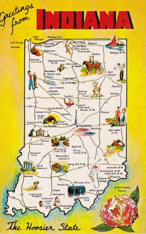 Greetings From Indiana With Map