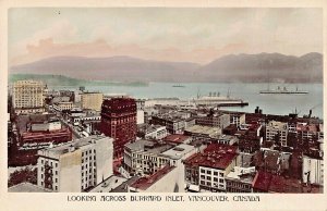 VANCOUVER BRITISH COLUMBIA~LOOKING ACROSS BURRARD INLET~1928 GOWEN PHOTO POSTCRD