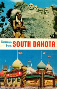 South Dakota Greetings Showings Corn Palace and Mount Rushmore