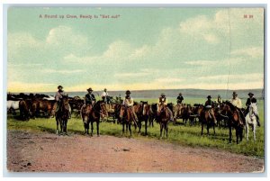 1910 A Round Up Crew Ready To Set Out Monango North Dakota ND Vintage Postcard